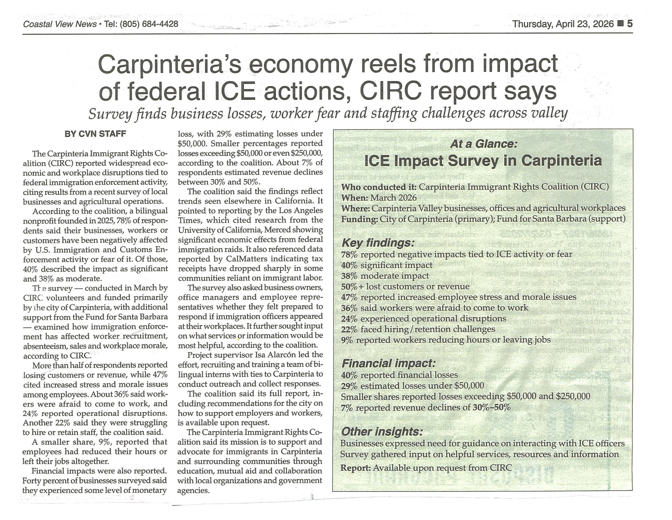 Coastal View News article about CIRC report